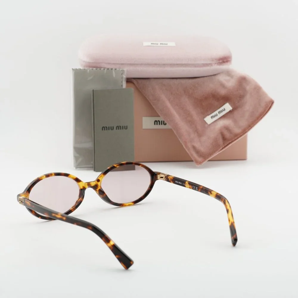 Miu Miu MU04ZS 14L4I0 Oval Sunglasses – Honey Havana\Pink - Picture 9 of 9